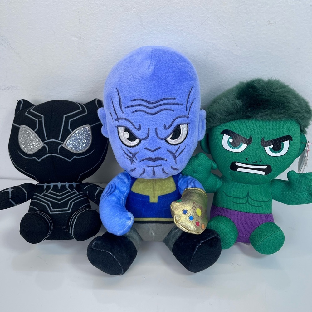 Set Of 3  Marvel - Ty - Hulk- Kidrobot Thanos-‎ Black Marvel - Stuffed Toys